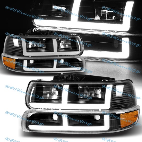 Für 1999 2000 2001 2002 Chevy Silverado / 2000-2006 Tahoe Vorort LED DRL  Schwarz Gehäuse Bernstein Reflektor Scheinwerfer Bumper Lights G2 Style -  .de