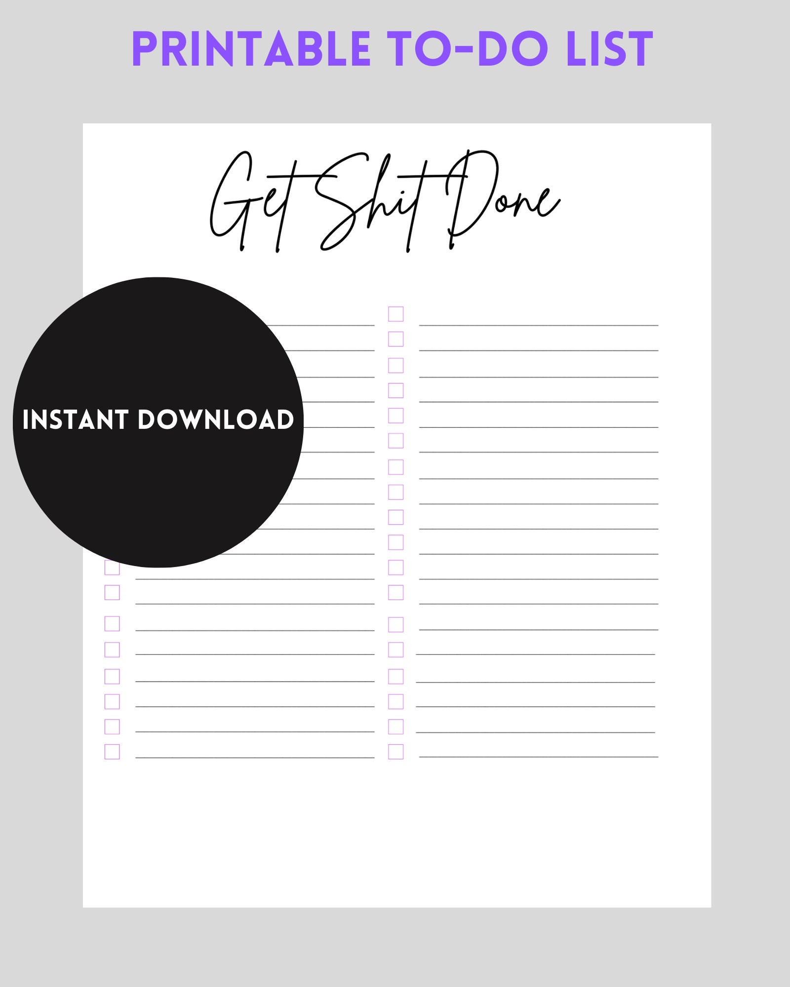 Get Shit Done Printable To Do List Daily To Do List Minimal | Etsy