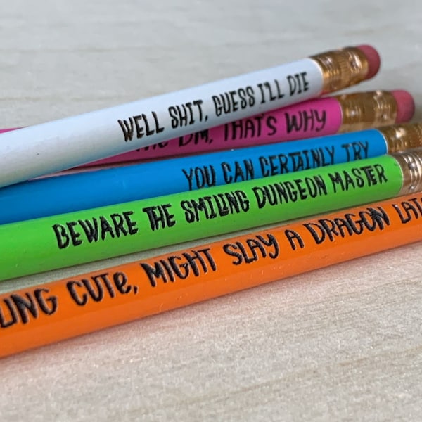 Role playing games, pencils, RPG, engraved pencil set, custom pencils, back to school supplies, home office, game organizer