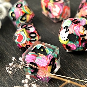 dice set, handmade dice set, resin dice set, dnd dice set, d20 dice, board game accessories, polyhedral dice, full set dice