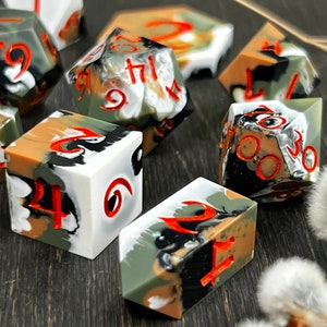 dice set, handmade dice set, resin dice set, dnd dice set, d20 dice, board game accessories, polyhedral dice, full set dice