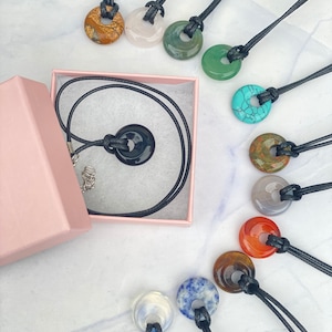 Black Cord necklace, Crystal Point Healing pendant Crystal Choker Necklace Amethyst Lapis Rose Quartz Aventurine Opalite Adjustable