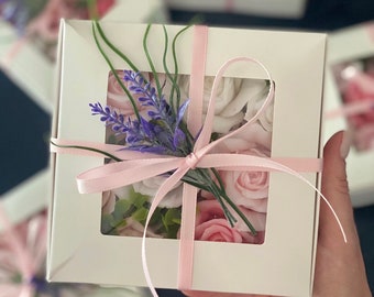 Juego de regalo de flores de jabón hechas a mano, caja de jabón floral de lujo
