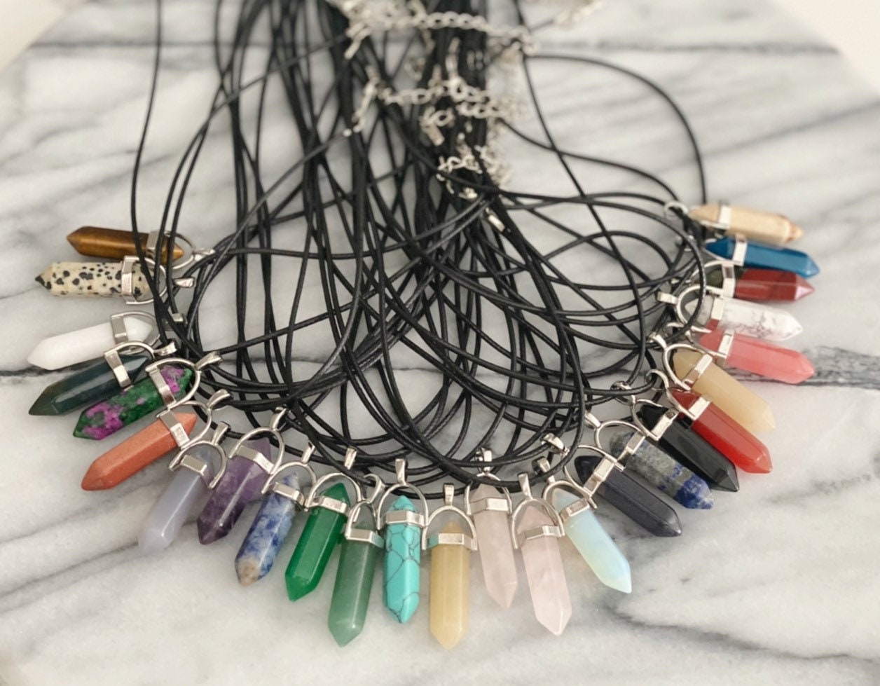 Assorted Gem Pendant Necklaces Black Cord Necklace Tigers Eye