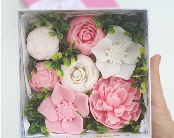 Juego de regalo de flores de jabón hechas a mano, caja de jabón floral de lujo