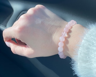 8 mm rozenkwarts kralenarmband, helende kristallen sieraden