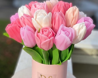 Handmade Tulip Soap Bouquet, Pink Flower Arrangement, Mother's Day Gift