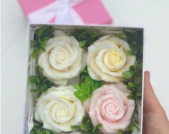 Set de regalo de flores de jabón hechas a mano, caja de jabón de lujo con forma de rosa