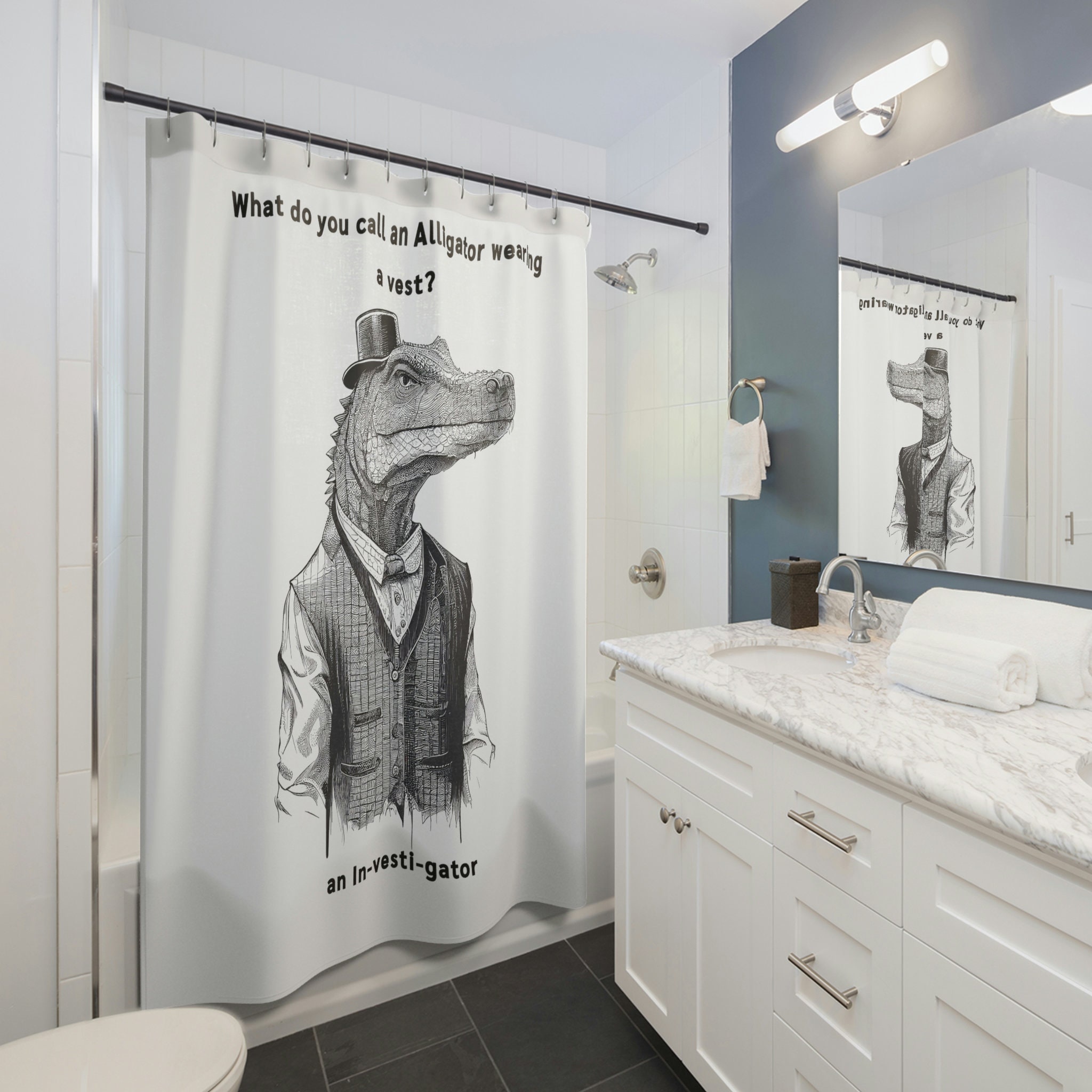 Shower Curtains What Do You Call an Alligator Wearing a Vest
