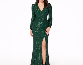 Xscape Formal Evening Gown Size 4 Green Sequin Wedding Party Dress Mother Of Bride Prom Pageant Bridesmaid Special Occasion