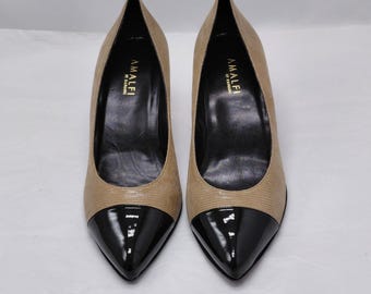 Amalfi By Rangoni Womens Pumps Sz 10 Tan Black Old Money Italian Heels Luxury Wedding Party Formal Evening