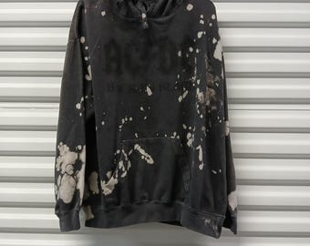 AC DC Back In Black Adult Hooded Sweatshirt Unisex Gray Bleached Gorpcore Grunge