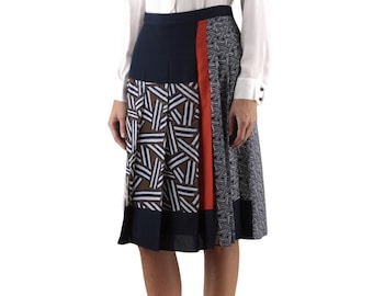 Diane Von Furstenberg CiCi Pleated Skirt Womens Size 4 Blue Silky Luxury Midi