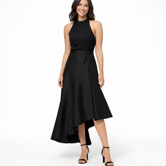 adrianna papell black high low dress Formal Womens Size 4 Wedding Guest Cocktail Party 100% Polyester.
