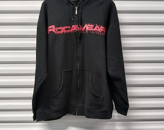 Vintage Y2K Rocawear Mens Hoodie Zip Up Jacket 3X Black Spell Out Logo Grunge