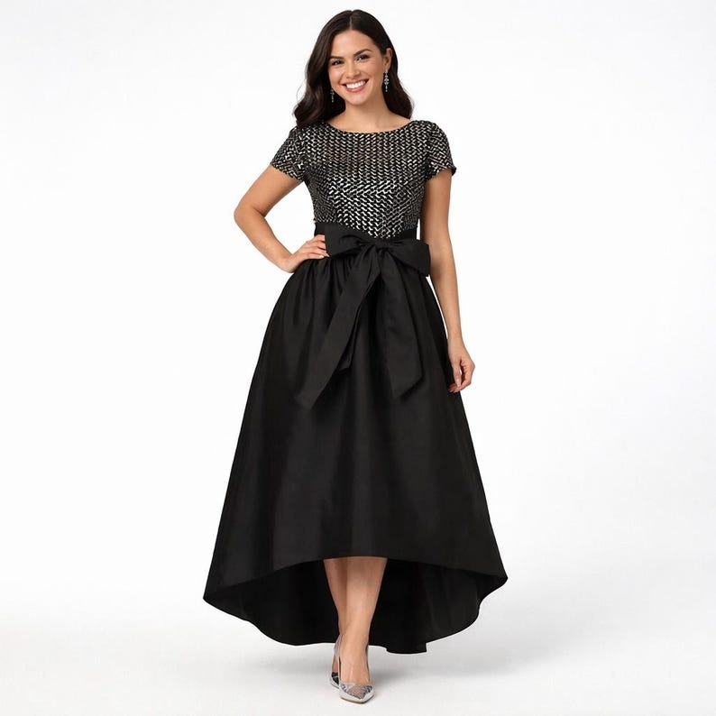 Adrianna Papell Formal Evening Dress Size 10 Black Wedding Guest Prom Pageant Cocktail Party image 1