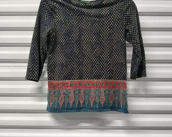 Lauren Ralph Lauren Women's Top Medium Black Print Pullover Stretch Sweater Boho