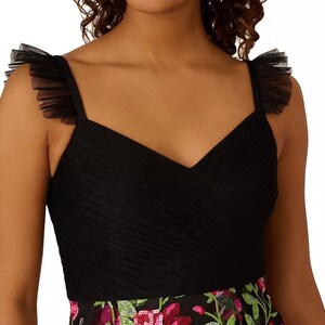 Adrianna Papell Dress Size 10 Black Floral Embroidered Whimsigoth Cocktail Party Wedding Guest image 4