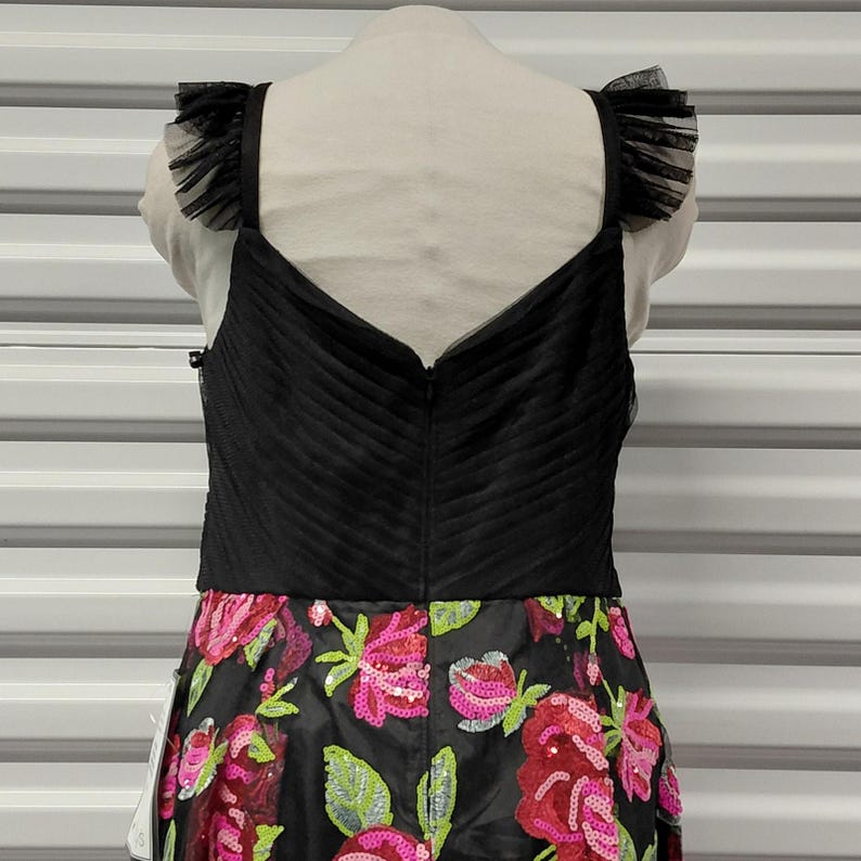 Adrianna Papell Dress Size 10 Black Floral Embroidered Whimsigoth Cocktail Party Wedding Guest image 9
