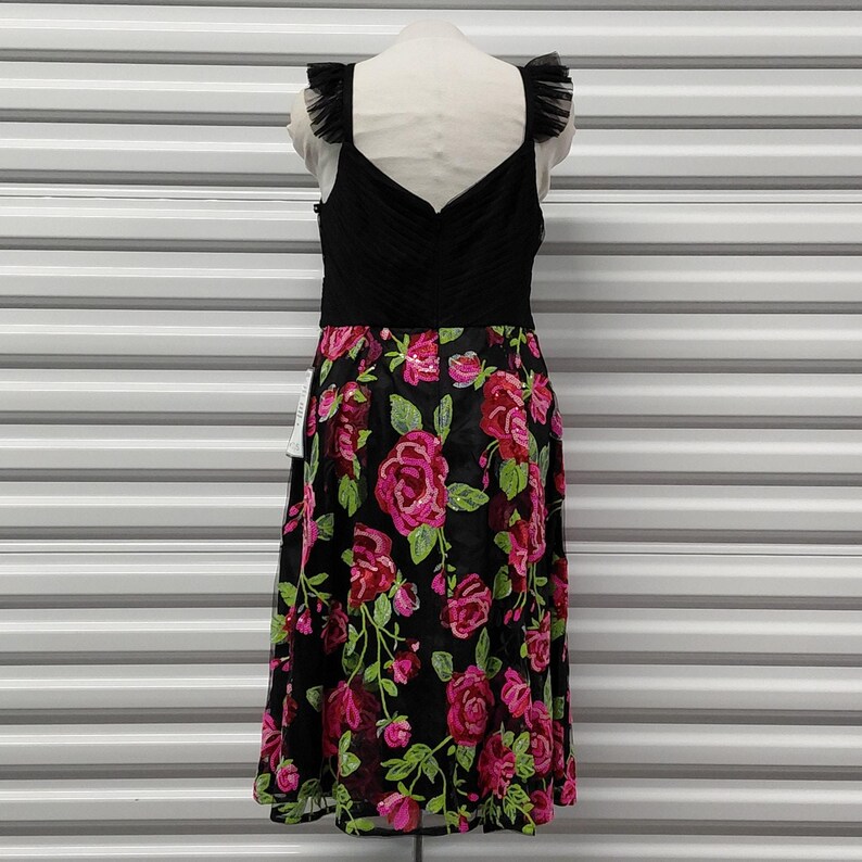 Adrianna Papell Dress Size 10 Black Floral Embroidered Whimsigoth Cocktail Party Wedding Guest image 5