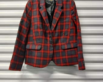 Pendleton 100% Wool Blazer Women's Plus Size 16 Red Plaid Jacket Office Career