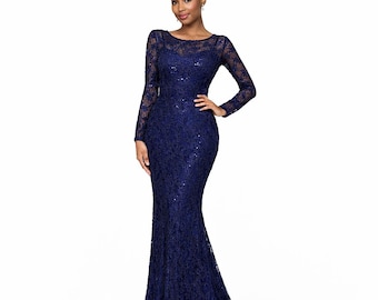 Betsy & Adam Formal Evening Gown Womens 4 Navy Mother Of Bride Bridesmaid Wedding Cocktail Party Dress