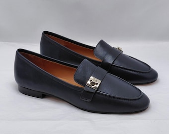 Kate Spade Womens Loafers Sz 8.5 Blue Preppy Work Classic Leather Comfort Flats