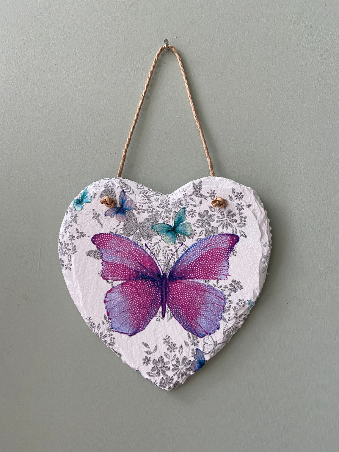 Large Decoupage Slate Heart Wall Hangings Etsy