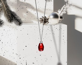 Minimalist Garnet pendant, Dainty Garnet Jewelry, Silver Pomegranate Necklace, January Birthstone Necklace
