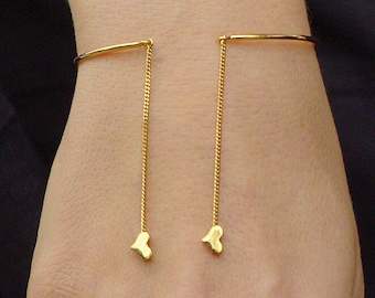 Heart Bracelet Gold Plated 14K - Two Hearts Gold Cuff Bracelet  - Unique Jewelry Gift for Her on Anniversary or Birthday