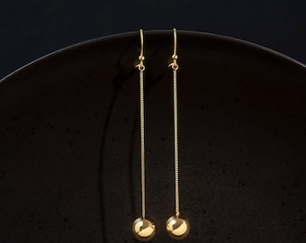 Threader Drop Ball Earrings 14k Gold Platedv- Fashion Forward Long Chain Ball Threader Look