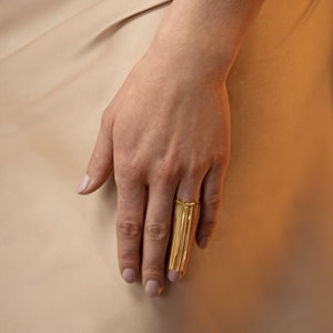 Unique Gold Birthday Gift for Her Adjustable Solid 14K Gold Ring with Long Tassel Detail image 9