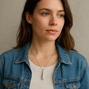 Sterling Silver Teardrop Necklace – Long Minimalist Pendant, Elegant Gift for Mom, Birthday Jewelry