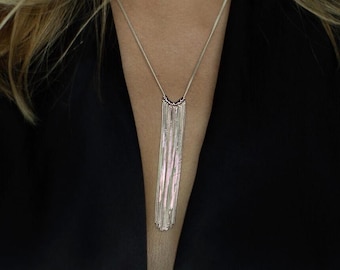 Sterling Silver Tassel Necklace, Long Chain Pendant, Handmade