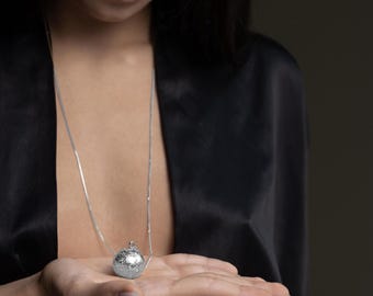 Sterling silver Ball necklace, Minimalist trendy everyday necklace, Long Ball charm, Geometric Sphere Necklace, Christmas party jewelry