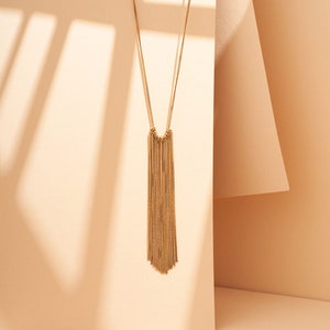 Fashionable Silver Tassel Necklace Sterling Silver 925 Pendant with Stylish Long Chain Perfect Gift for Her Gold plated 14K