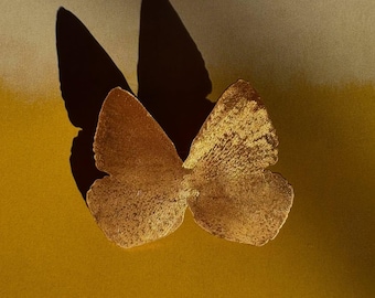 Broche de mariposa chapado en oro, broche de insecto de plata de ley