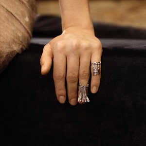 Adjustable Mid Finger Ring with Tassels and Cross Charm Sterling Silver 925 Midi Ring Perfect Gift for Her image 9