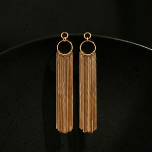 Gold Tassel Earrings, Long Fringe Earrings Gold Plated - Bridal and Bridesmaid Earrings for Wedding