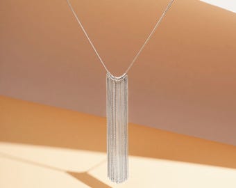 Handmade Sterling Silver 925 Tassel Necklace - Long Chain Pendant