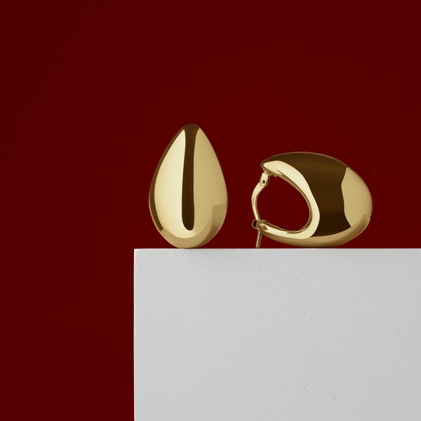 Big chunky drop earrings - SHAPES - Yellow gold main image 1