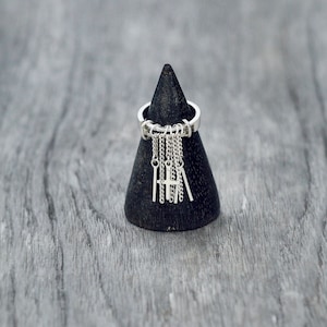 Adjustable Mid Finger Ring with Tassels and Cross Charm Sterling Silver 925 Midi Ring Perfect Gift for Her image 1