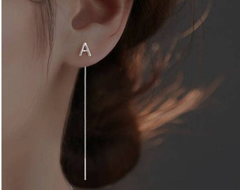 Boucles d'oreilles lettre initiale, boucles d'oreilles lettre A enfileur en argent sterling 925 - boucles d'oreilles mono initiales - cadeau personnalisé pour petite amie ou amie