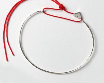 Minimalist Wire heart Bracelet, Colorful String Bracelet, Adjustable romantic or Friendship Bracelet