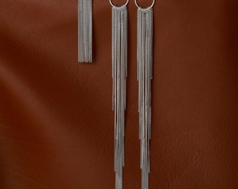 Elegant Silver Tassel Ring and Long Dangle Earrings Set - Stunning Sterling Silver 925 Tassel Jewelry Set  - Perfect Birthday Gift for Her