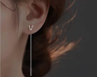 V letter, custom name Earrings, Initial Letter earrings, Tiny Earrings, Sterling Silver 925, Mono earrings, Personalized Jewelry