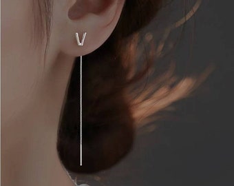 Pendientes con nombre personalizado - Pendientes mono con inicial enhebrada en plata de ley 925 - Regalo personalizado para ella - Joyería para San Valentín