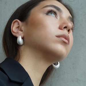 Sterling silver Shine earrings, Silver Chunky Hoop earrings, Thick Hoop Earrings Ethnic, Gift For Mom, Birthday gift