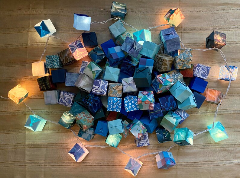 Brilliant Blue Origami Box Lantern Lights Etsy Canada