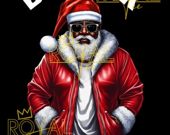 Big Nick Energy Black Santa - Black and White Letters png